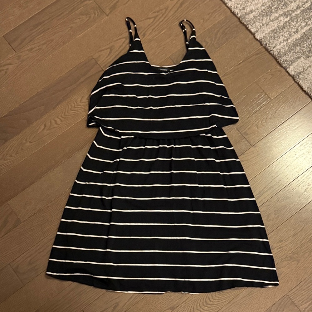 Le Chateau Black and White Striped Mini Dress